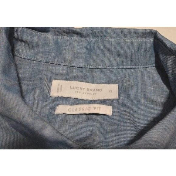 Lucky Brand Men Button Down Shirt Blue Denim Long Sleeve Size XL MSRP $69.50 - Picture 3 of 11